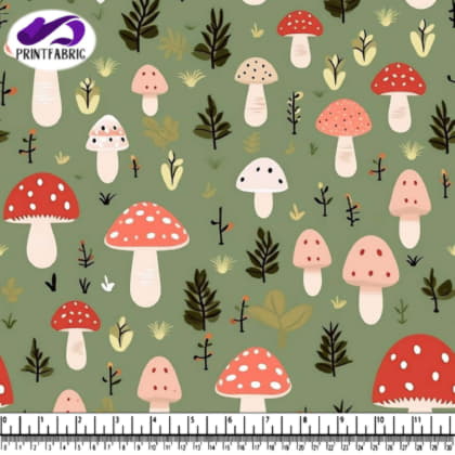 Motif de champignons dans la forêt avec feuilles et fleurs