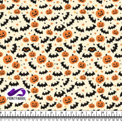Motif d'Halloween avec des Citrouilles, Chauves-Souris et Étoiles