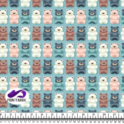 Colorful Teddy Bear Pattern on Blue Background