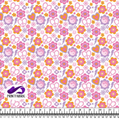 Motif groovy avec signe paix et amour et fleurs dans des couleurs pastel