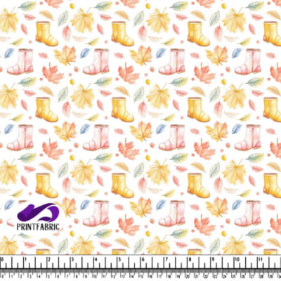Motif de Feuilles d'Automne en Aquarelle et Bottes en Caoutchouc