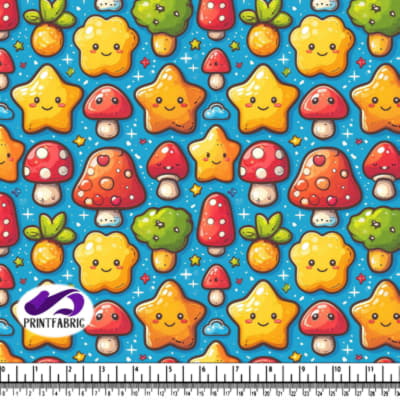 Mignon Champignon et Étoile sur Fond Bleu