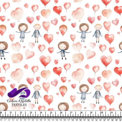 Happy Children Playing with Heart-Shaped Balloons Pattern