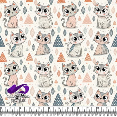 Chats mignons et fantaisistes en dessins animés avec des formes géométriques