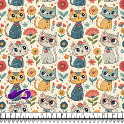 Cute cartoon cats with colorful flowers