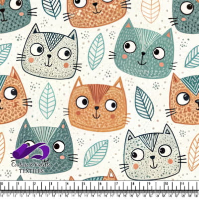 Visages de chats cartoonesques mignons avec des feuilles