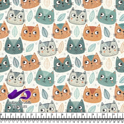 Visages de chats cartoonesques mignons avec des feuilles