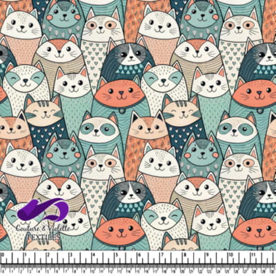 Chats de Bande Dessinée aux Couleurs Variées et Expressions Ludiques