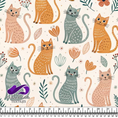 Chats amusants colorés et éléments floraux