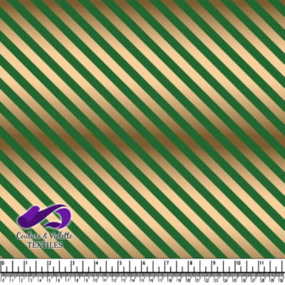 Green and gold diagonal striped textile fabric