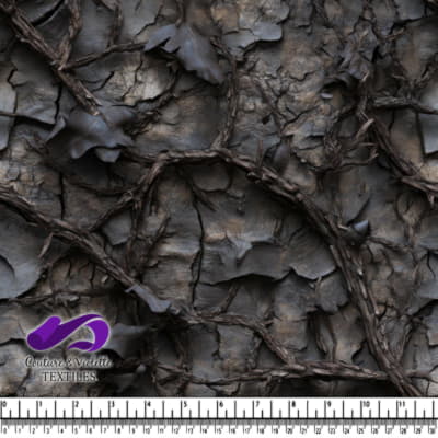 Dark cracked bark and tangled branches