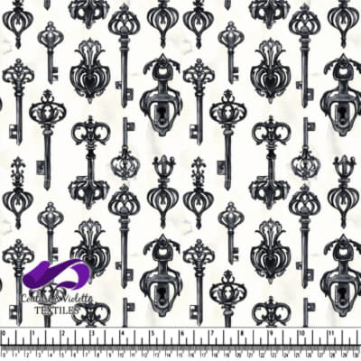 Black and white vintage ornate key and lock pattern