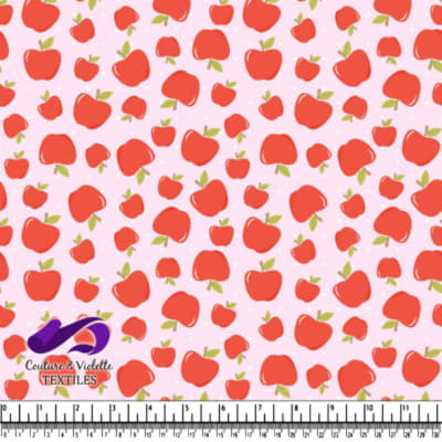 Red apple pattern on light pink background