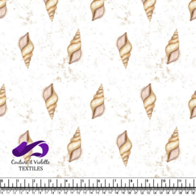 Seashell pattern on a light speckled background textile design
