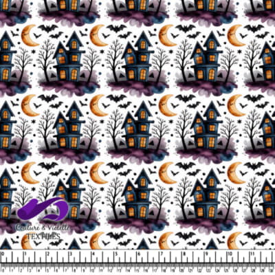 Halloween haunted house pattern with bats moon
