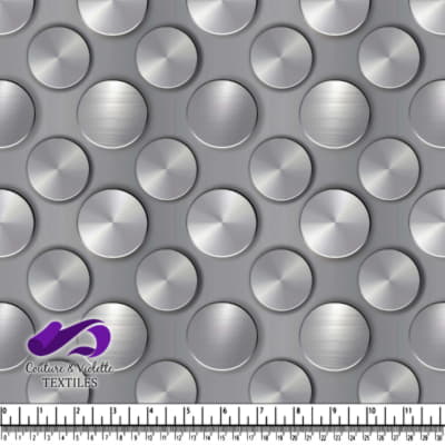 Disques circulaires en acier brossé argenté sur fond gris