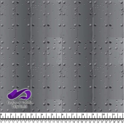 Gray meatal raindrop designs and vertical stripes