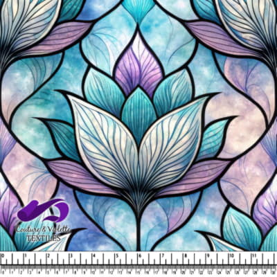 Motif en Verre Décoloré de Lotus Bleu et Violet