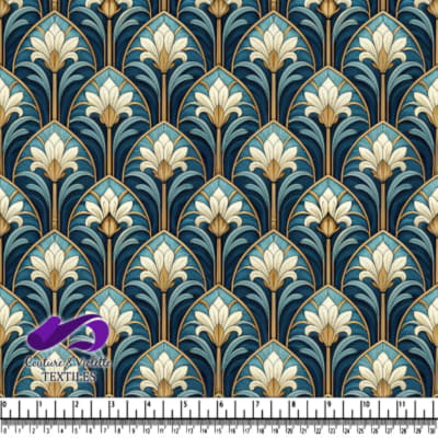 Art Nouveau Floral Pattern in Blue and Cream Colors