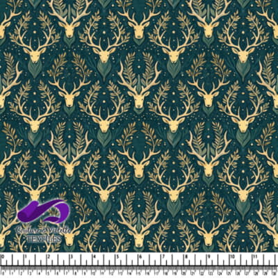 Têtes de Cerfs Dorées avec Antlers et Éléments Botaniques