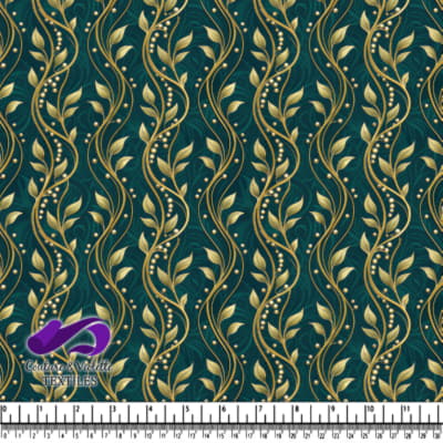 Golden Leaves and Pearls on Dark Teal Background Pattern