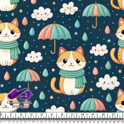 Chats Mignons avec Umbrelles et Nuages