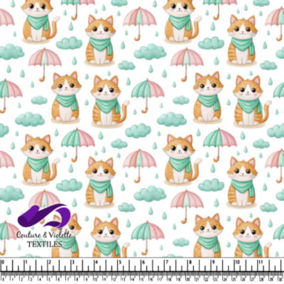 Cute cats with scarves and umbrellas