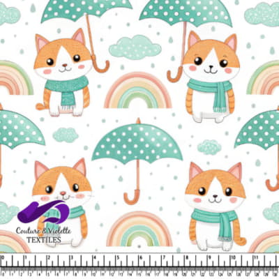 Cute Cats with Scarves Umbrellas and Rainbows Pattern