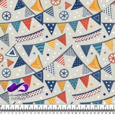 Festive nautical flag pattern in blue orange and red tones