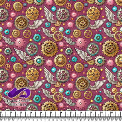 Motif Steampunk de Roues Dentées et Engrenages sur Fond Violet