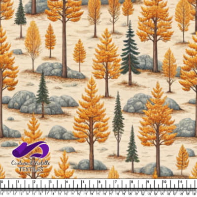 Autumn Forest Landscape Pattern with Pine Trees and Rocks