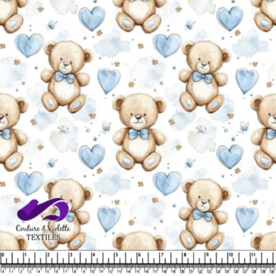Cute teddy bears with blue hearts