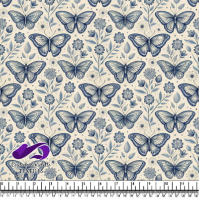 Motif vintage de papillons bleus et de fleurs sur fond crème