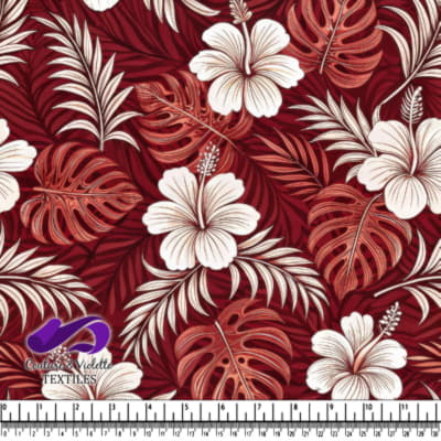 Motif floral tropical avec hibiscus blanc et palmier rouge