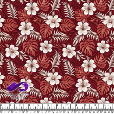 Motif floral tropical avec hibiscus blanc et palmier rouge