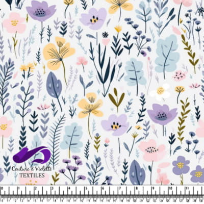 Pastel floral pattern with lavender yellow and pink flowers