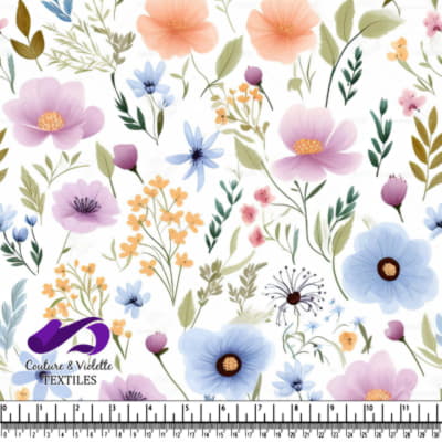 Motif floral pastel avec fleurs et feuilles vertes