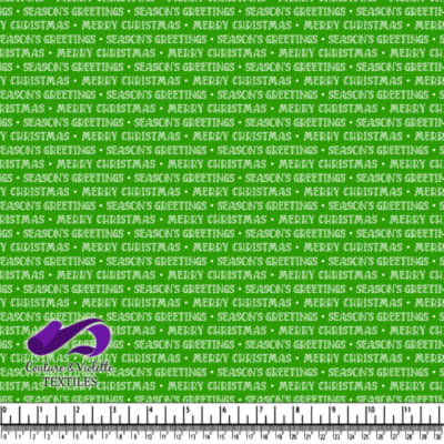 Green fabric with Merry Christmas and Season's Greetings