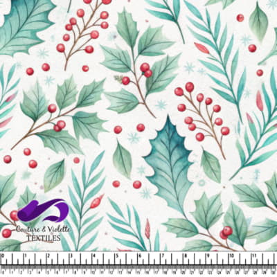 Feuilles de houx aquarellées et baies rouges