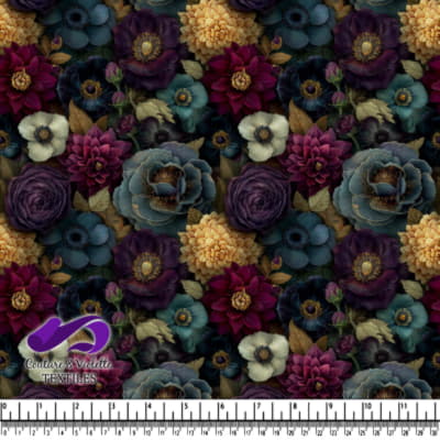 Motif floral vintage sombre sur fond noir