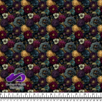 Motif floral vintage sombre sur fond noir