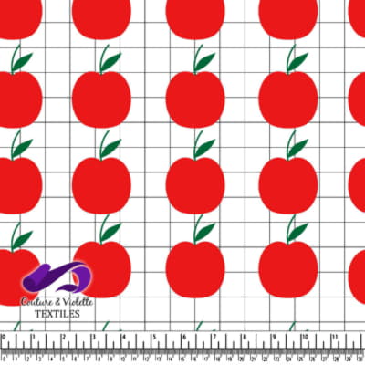 Red apples on a white grid background