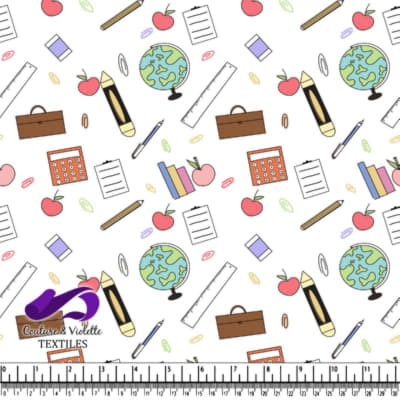 Education school supplies including globe pencils apples calculators and rulers