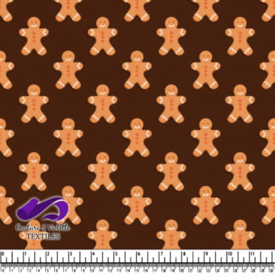Gingerbread man cookie pattern on dark brown background