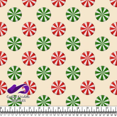 Holiday peppermint candy pattern with red and green striped sweets