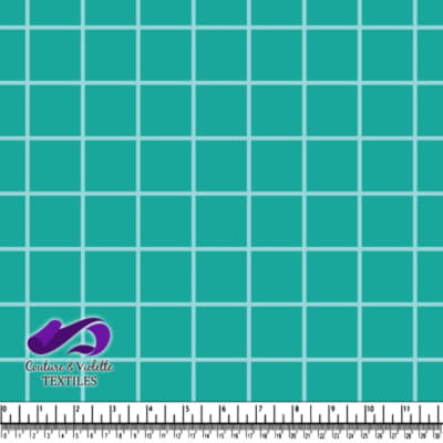 Tissu teal avec un motif de grille blanche régulière