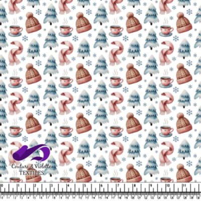 Motif d'hiver avec chapeaux, écharpes et sapins