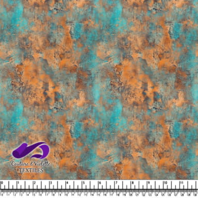 Rustic textured fabric pattern in turquoise and burnt orange colors