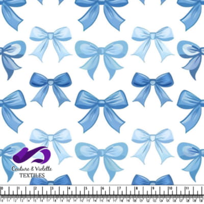 Various blue bows on white background textile design
