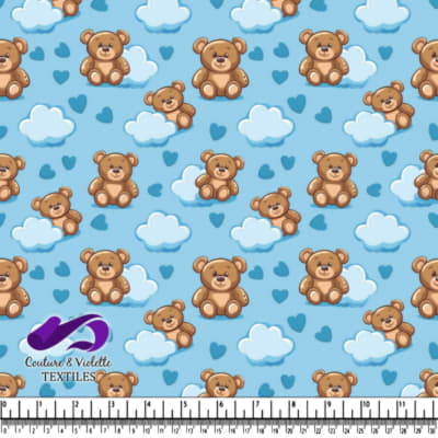 Jolis ours en peluche avec des nuages et des cœurs